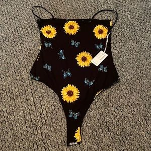 Large Belle Tweed Sunflower and butterfly bodysuit